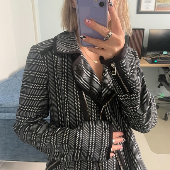 Veronica Beard Full Zip Striped Moto Blazer Navy White 8 - Picture 5 of 8